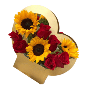 Corazón Girasoles y rosas