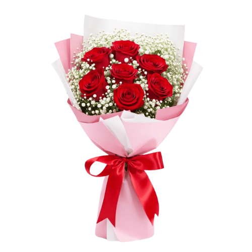 Bouquet de Rosas Rojas con Gypsophila