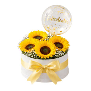 Caja Elegance de Girasoles con Globo Descripción