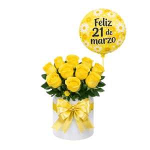 Caja Floral Amarilla con Globo