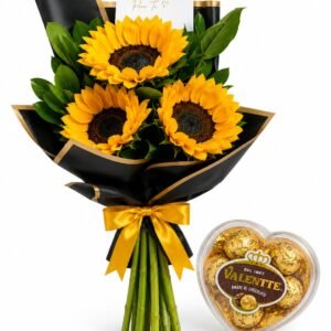 RAMO DE 3 GIRASOLES Y CHOCOLATES VALENTTE