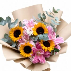 RAMO DE LILIUM ROSADOS CON GIRASOLES