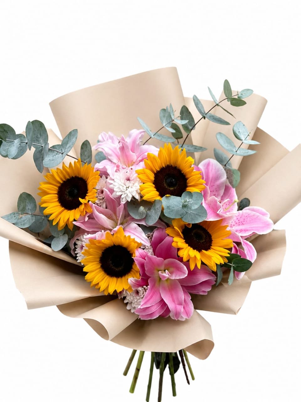 RAMO DE LILIUM ROSADOS CON GIRASOLES