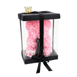 Box con Oso de Rosas Rosadas y Corona