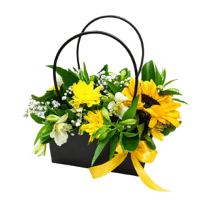 Arreglo de girasol en una cartera