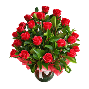 Pecera de rosas rojas